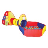 Cort pentru copii cu tunel si spatiu de joaca, 80 bile colorate, 3 mingi mici, CMCLASS