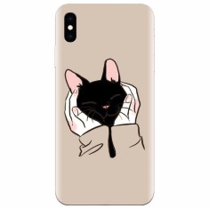 Husa silicon pentru Apple Iphone XS, Th Black Cat In Hands