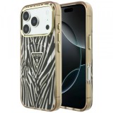 Husa MagSafe pentru Apple iPhone 18 Pro Max / 17 Pro Max, Guess, Zebra Glitter Triangle Logo, Aurie