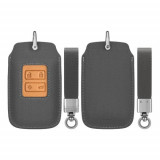 Husa Cheie Auto pentru Renault 4 Butoane - Smart Key, Kwmobile, Gri/Maro, Piele ecologica, 58938.01