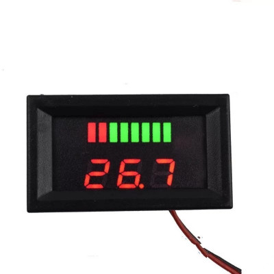 Voltmetru digital leduri rosii si indicator, 12 V, 3 digit, 2 fire, carcasa foto