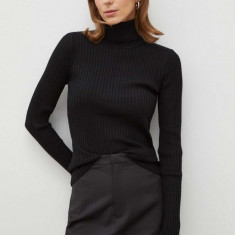 Herskind pulover de lana femei, culoarea negru, light, cu guler
