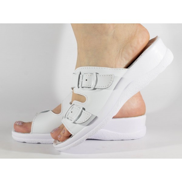 Saboti medicali albi cu gel pe talpa, piele naturala 209002