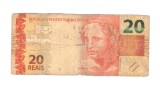 Bancnota Brazilia 20 reais 2010 (2017-2018), circulata, uzata rau