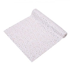 &Uuml;esătură Decorativă Blană Artificială, Model Crăciun, Culoare Alb cu Stele Aurii, Dimensiuni 2.5m x 48cm