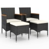 Set cu scaun de gradina si taburet, 4 piese, negru, poliratan