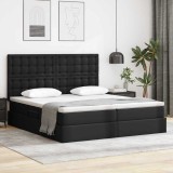 vidaXL Pat cu lumini cu bandă LED cu headboard Negru 200 x 200 cm PVC 3372817