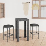 vidaXL Set mobilier bar de grădină, cu perne, 3 piese, gri, poliratan