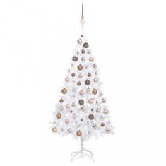vidaXL Brad Crăciun artificial pre-iluminat set globuri alb 120 cm PVC 3077625