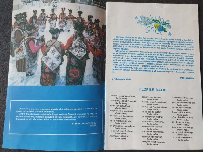 Florile dalbe, supliment Romania pitoreasca 27 Dec 1989, 14 pag, stare f buna