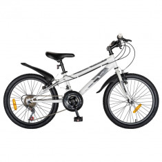 Bicicleta copii 20 inch LIFE A2030L, frana V-Brake, 18 viteze, varsta 7-10 ani, culoare alb/negru foto