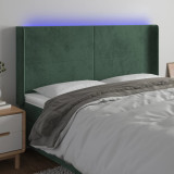 VidaXL Tăblie de pat cu LED, verde &icirc;nchis, 183x16x118/128 cm, catifea
