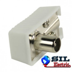 Conector coaxial tata, plastic, cotit alb Valueline foto