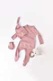 Cumpara ieftin Set 4 piese: bluza, pantaloni, caciulita si manusi din bumbac organic si modal - Rose, BabyCosy (Marime: 3-6 Luni)