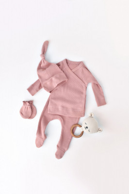 Set 4 piese: bluza, pantaloni, caciulita si manusi din bumbac organic si modal - Rose, BabyCosy (Marime: 6-9 luni) foto