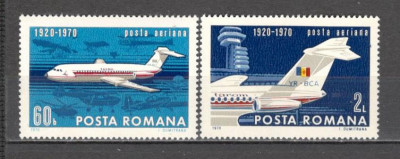 Romania.1970 Posta aeriana-50 ani Aviatia Civila CR.214 foto