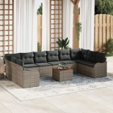 Set de canapea de gradina Gossi cu 11 piese cu perne gri din ratan poliester acacia, canapea de gradina Gossi pentru 2 persoane cu perne gri din ratan