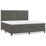 Cumpara ieftin Pat box spring cu saltea, gri inchis, 200x200 cm, catifea