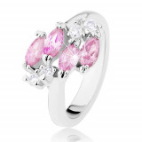 Inel lucios argintiu, zirconii bobițe roz, zirconii transparente - Marime inel: 56