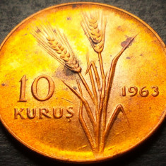 Moneda 10 KURUS - TURCIA, anul 1963 * 3983 = UNC luciu de batere + pete