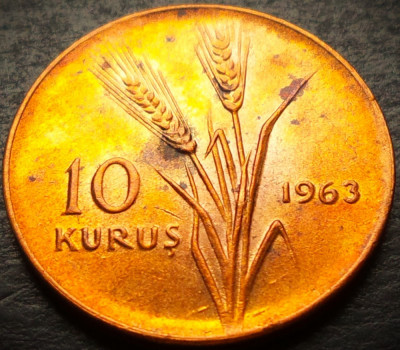 Moneda 10 KURUS - TURCIA, anul 1963 * 3983 = UNC luciu de batere + pete foto