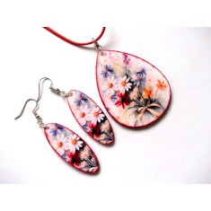 set bijuterii lemn cu flori 45979