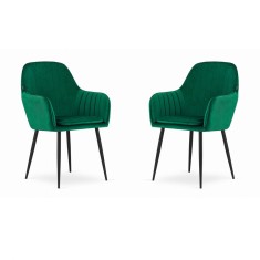 Set 2 scaune bucatarie/living, Artool, Lugo, catifea, metal, verde si negru, 57.5x56.5x86.5 cm