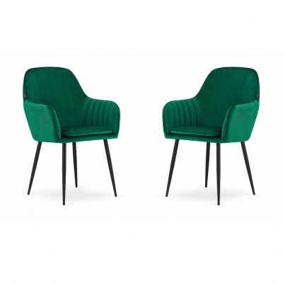Set 2 scaune bucatarie/living, Artool, Lugo, catifea, metal, verde si negru, 57.5x56.5x86.5 cm foto