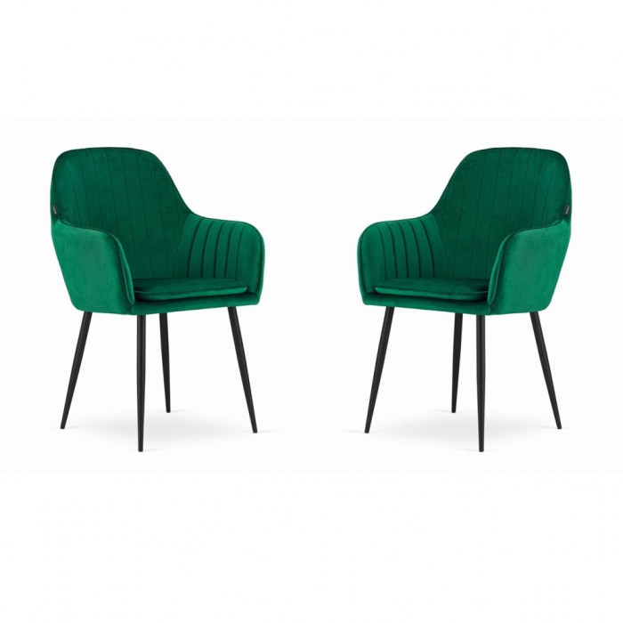 Set 2 scaune bucatarie/living, Artool, Lugo, catifea, metal, verde si negru, 57.5x56.5x86.5 cm