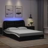 VidaXL Cadru de pat cu LED, negru și alb, 140x200 cm, piele ecologică
