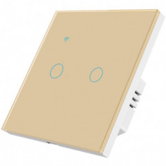 Intrerupator smart touch iUni 2F, Wi-Fi, Sticla securizata, LED, Gold