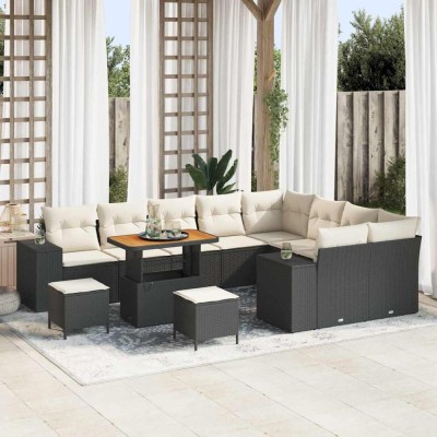 vidaXL Set de canapele pentru grădină cu pernă 12 pcs Negru, Crem foto