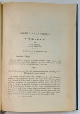 DOMNIA LUI IOAN CARAGEA , BISERICA ROMANA / JUSTITIA SUB IOAN CARAGEA de V.A. URECHIA , COLEGAT DE DOUA LUCRARI , EDITIE DE INCEPUT DE SECOL XX foto