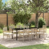 vidaXL Set de dining pentru grădină , 9 piese, cu perne, bej, din ratan sintetic.