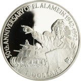Belize 5 Dolari 1992 - Bătălia de la El Alamein (Montgomery) Argint 28,28 g/925, 38 mm, Md5, KM-108 UNC !!!, America de Nord