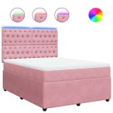 Cumpara ieftin Pat box spring cu saltea, roz, 140x200 cm, catifea