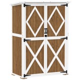 Outsunny Căsuță de Grădină cu 2 Rafturi, 2 Uși cu &Icirc;ncuietoare și Picioare Reglabile, 116.5x57x159/167 cm, Maro și Alb | Aosom Romania