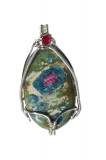 Cumpara ieftin Pandantiv cu Rubin in Fucsit, fir metalic argintiu, Verde-Roz, 5.5 cm