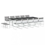 Cumpara ieftin Set mobilier de gradina, 15 piese, cu perne, alb, textilena