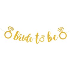 Banner bride to be, flippy, dimensiune 30x20 cm, rola de ata inclusa, tematica nunta, decoratiune party, auriu