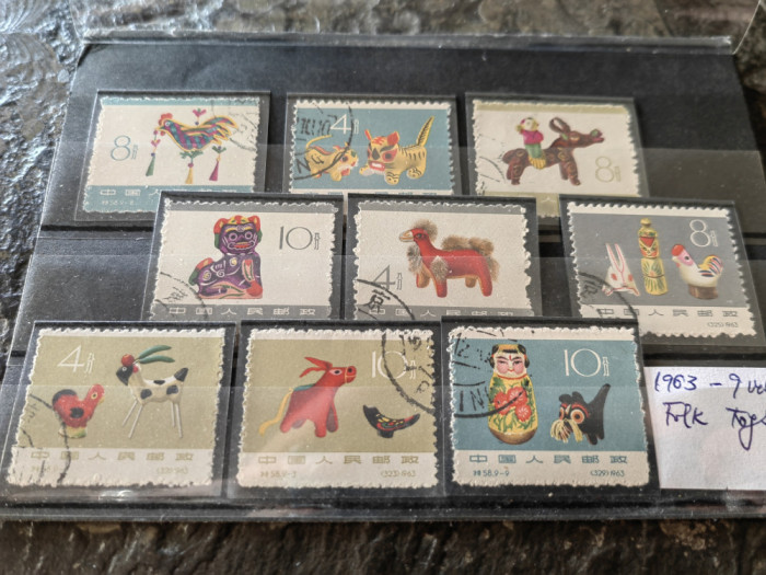 Serie timbre China, Folk toys, 9 val, 1963, completa, stampilata, Jucarii