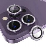 Sticla de protectie camere cu cadru din aluminiu cu diamante pentru iPhone 15, Mov