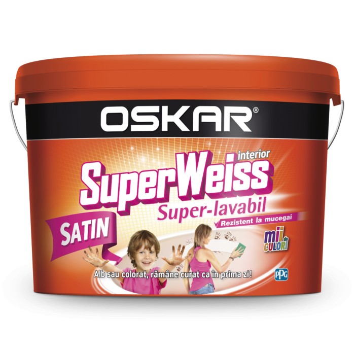 Vopsea lavabila interior Oskar SuperWeiss rezistent la mucegai, alb satin