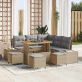vidaXL Set de canapele pentru grădină cu pernă 9 pcs Bej Rattan poli