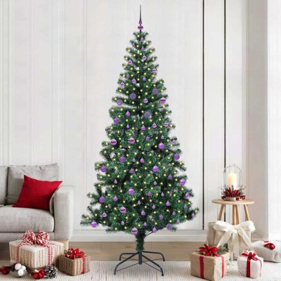 vidaXL Pom de Crăciun artificial pre-iluminat Verde 240cm PVC și Metal 3396794 foto