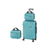 Set Valize Rigide Leziter TraveLux Pro XIII, Albastru Laguna, ABS, 3 Piese (Cabina, Mediu, Trusa), Roti Duble 360