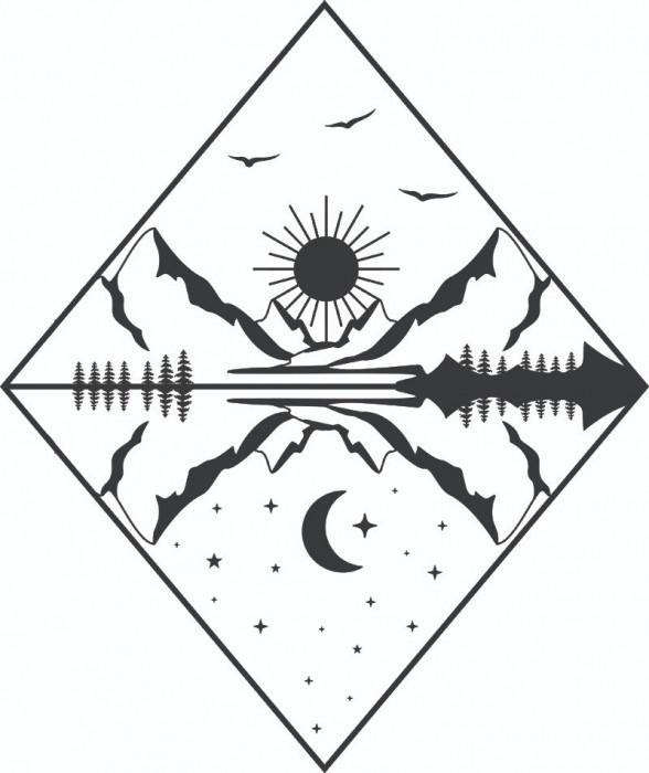 Sticker decorativ, Soare Luna Munte, Negru, 71 cm, 7202ST