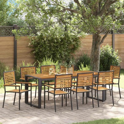 vidaXL Set de masă pentru grădină 9 pcs Negru și Lemn 200 x 80 x 75 cm 3365487 foto