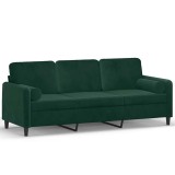 Cumpara ieftin Canapea cu 3 locuri cu pernute, verde inchis, 180 cm, catifea