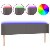 Cumpara ieftin Tablie de pat cu LED, gri, 203x16x78/88 cm, piele ecologica